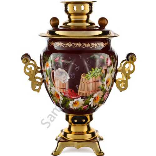 Самовар электрический 3 литра с художественной росписью «Баня» формы «Жёлудь»