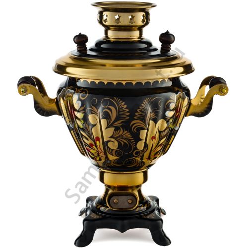 Самовар электрический 2 литра с художественной росписью «Кудрина чёрная» формы «Чаша»