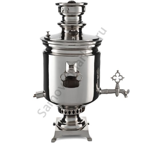 Самовар антикварный комбинированный 5,5 литров формы «Банка» Шемариных с медалями, серебристый