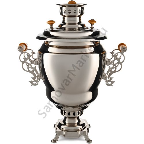 Самовар на дровах 7 литров формы «Высокая ваза» Штамп, серебристый, эксклюзив