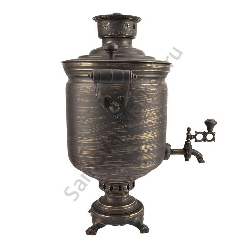 Самовар на дровах 5 литров формы «Банка», золотые нити в патине, категория «Эксклюзив» 