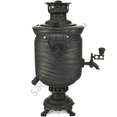 Самовар комбинированный 5 литров формы «Банка» золотые нити в патине, категория «Эксклюзив»