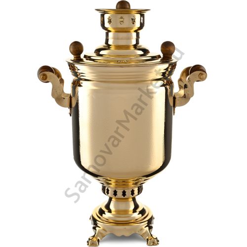 Самовар на дровах 5 литров формы «Банка с вибронакаткой», золотой, категория «Дачный»