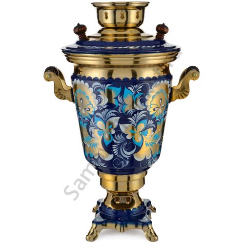 Самовар электрический 4 литра с художественной росписью «Кудрина синяя» формы «Рюмка»