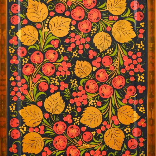 Поднос для самовара прямоугольный с художественной росписью «Хохлома с яблочками»