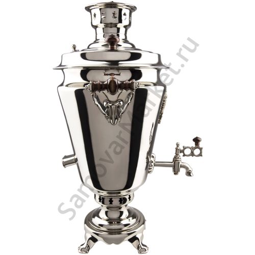 Самовар комбинированный 5 литров формы «Рюмка с гербом РФ», серебристый, категория «Люкс»