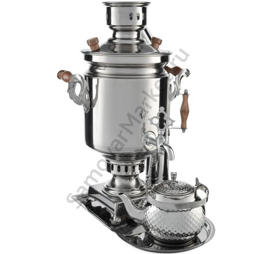 Самовар на дровах из нержавейки 5 литров формы «Банка» в наборе 4 предметов (труба в подарок)