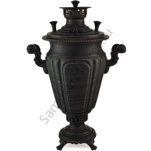 Самовар антикварный на дровах 5 литров формы «Рюмка гранная» ТПТ, золотые нити в патине