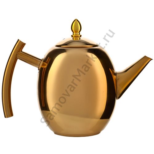Чайник заварочный 1 литр овальный, нержавеющая сталь, золотой