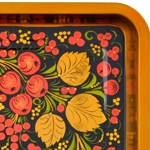 Поднос для самовара прямоугольный с художественной росписью «Хохлома с яблочками»