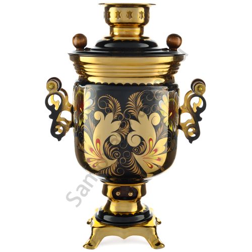 Самовар электрический 3 л с автоотключением, худ. росписью «Кудрина чёрная» формы «Банка»