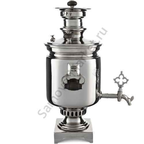 Самовар антикварный на дровах 5 литров формы «Банка» Баташева с медалями, висячие ручки, серебристый