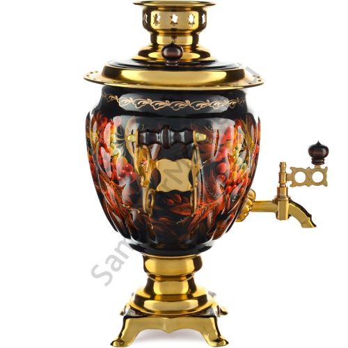 Самовар электрический 3 литра с художественной росписью «Осенний виноград в золоте» формы «Жёлудь»