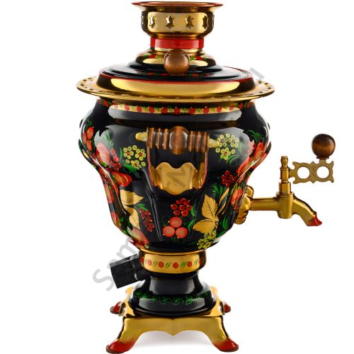 Самовар электрический 2,5 литра с худ.росписью «Хохлома с ягодами в зелени №2» формы «Груша» 