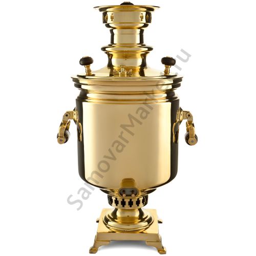 Самовар антикварный комбинированный 7,5 литров формы «Банка» Шемариных с медалями, золотистый