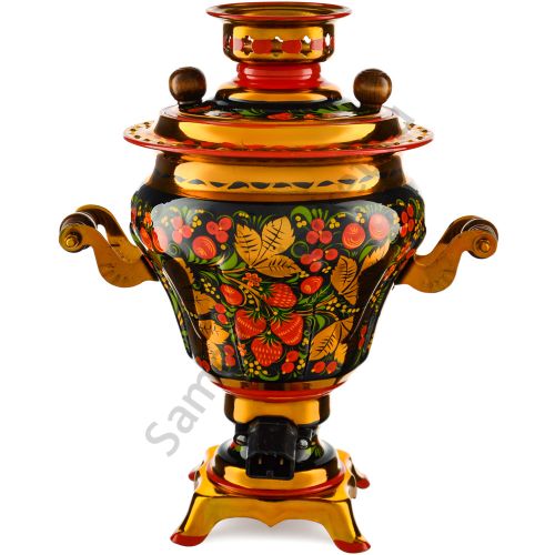 Самовар электрический 2,5 литра с художественной росписью «Хохлома с ягодами в зелени» формы «Груша»