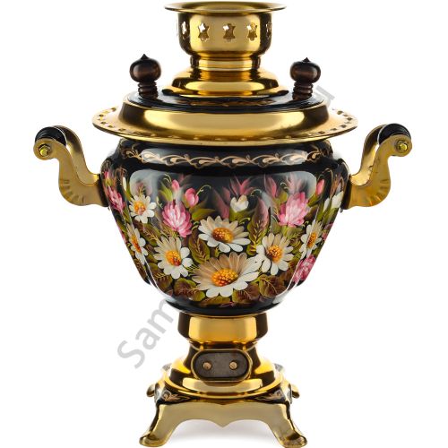 Самовар электрический 2 литра с художественной росписью «Ромашки с клевером в золоте» формы «Чаша»