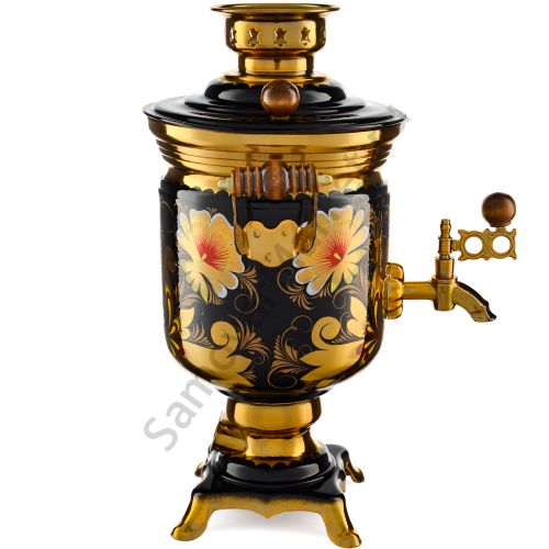 Самовар электрический 3 литра с художественной росписью «Кудрина чёрная» формы «Банка»