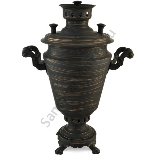 Самовар на дровах 5 литров формы «Рюмка с гербом РФ», золотые нити в патине, категория «Эксклюзив»