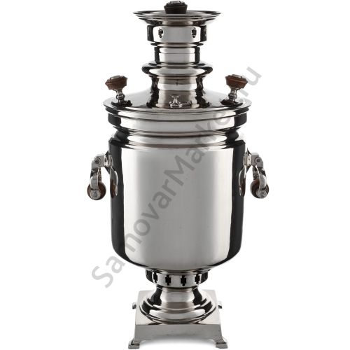 Самовар антикварный на дровах 5 литров формы «Банка» Горнина прием. Баташева с медалями, серебристый