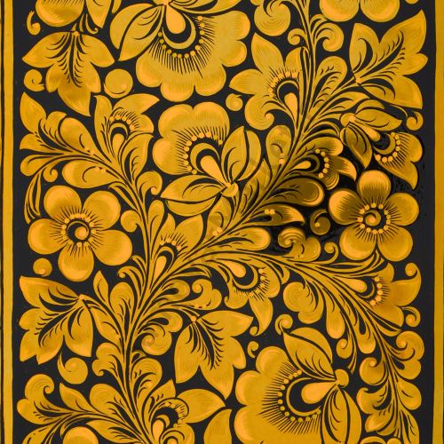 Поднос для самовара прямоугольный с художественной росписью «Кудрина золото на чёрном»