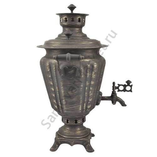 Самовар на дровах 2,8 литра формы «Рюмка» золотые нити в патине, категория «Эксклюзив»