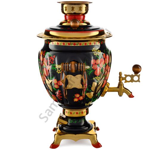 Самовар электрический 3 литра с худ. росписью «Хохлома с ягодами в зелени №2» формы «Жёлудь»