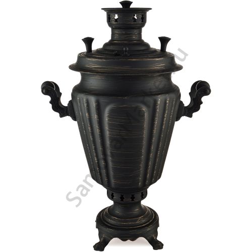 Самовар на дровах 7 литров формы «Рюмка гранная», золотые нити в патине