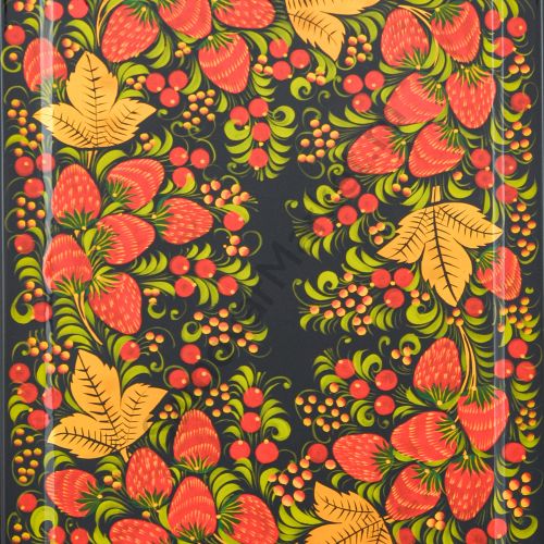 Поднос для самовара прямоугольный с художественной росписью «Клубника в зелени №2» 