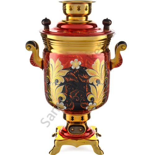 Самовар электрический 3 литра с художественной росписью «Кудрина красная» формы «Банка»