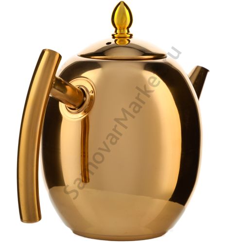 Чайник заварочный 1 литр овальный, нержавеющая сталь, золотой