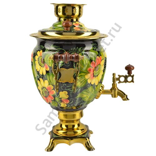 Самовар электрический 3 литра с художественной росписью «Жёлтые цветы» формы «Жёлудь»