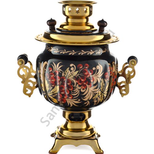 Самовар электрический 3 литра с худ. росписью «Хохлома гроздья ягод» формы «Овал» 