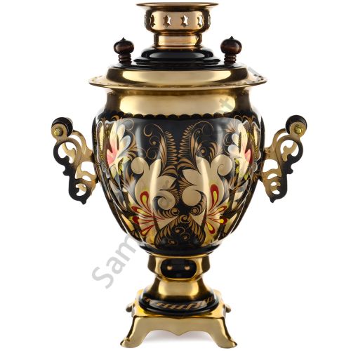 Самовар электрический 3 литра с автоотключением,  худ. росписью «Кудрина чёрная» формы «Жёлудь»