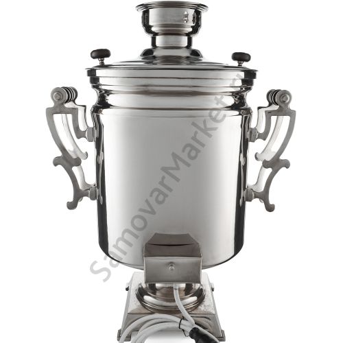 Самовар буфетный электрический 45 литров, фигурные ручки, кран «Ветка», серебристый