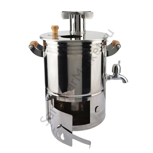 Самовар на дровах туристический 5 литров формы «Банка» с трубой, нержавеющая сталь, серебристый