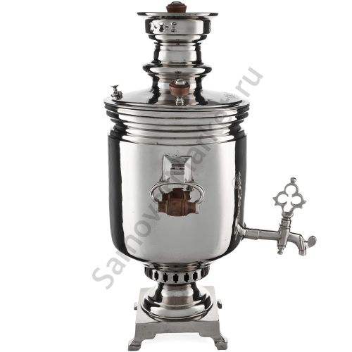 Самовар антикварный на дровах 6 литров формы «Банка» Н.И. Баташева с медалями, серебристый
