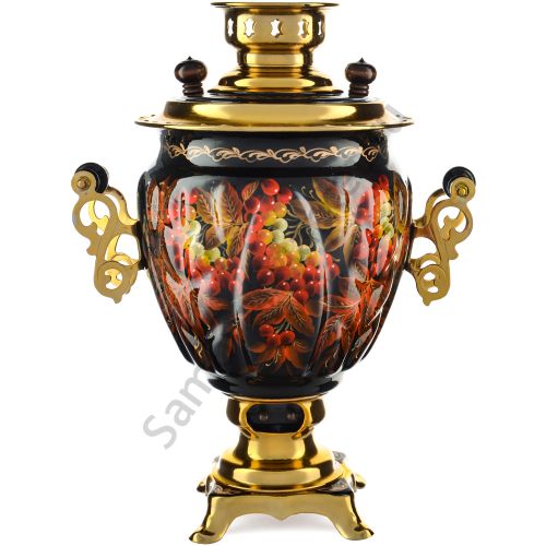 Самовар электрический 3 литра с художественной росписью «Осенний виноград в золоте» формы «Жёлудь»