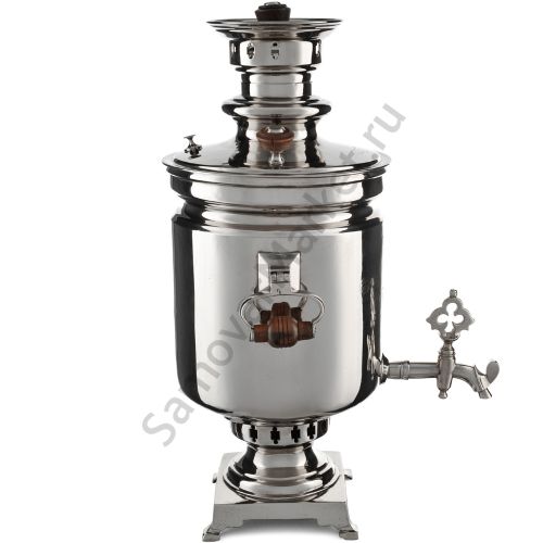 Самовар антикварный на дровах 5 литров формы «Банка» Горнина прием. Баташева с медалями, серебристый