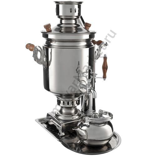 Самовар на дровах из нержавейки 7 литров формы «Банка» в наборе из 4 предметов ( труба в подарок)