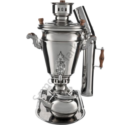 Самовар на дровах из нержавейки 5 литров формы «Рюмка» в наборе из 4 предметов ( труба в подарок)