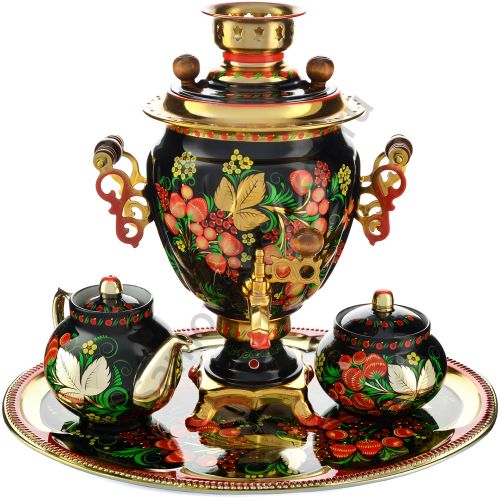 Самовар электрический 3 л с автооткл, «Хохлома с ягодами в зелени №2» формы «Жёлудь» в наборе