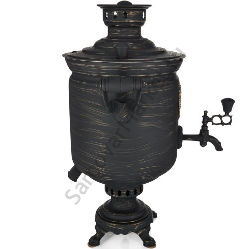 Самовар комбинированный 7 литров формы «Банка с гербом РФ» золотые нити в патине 