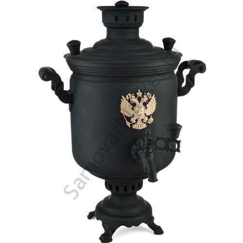 Самовар комбинированный 7 литров формы «Банка с гербом РФ» в наборе из 4 предметов, «Графит»