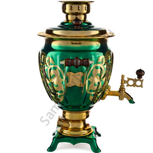 Самовар электрический 3 л. с автотключением худ. росписью «Орнамент зелёный» формы «Жёлудь»