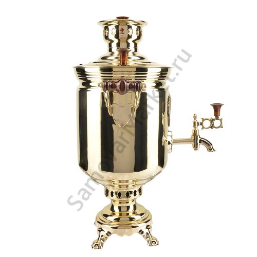 Самовар на дровах 7 литров формы «Банка с гербом РФ», золотой, категория «Люкс»