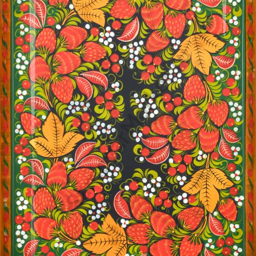 Поднос для самовара прямоугольный с художественной росписью «Клубника в зелени №2 на зелёном»