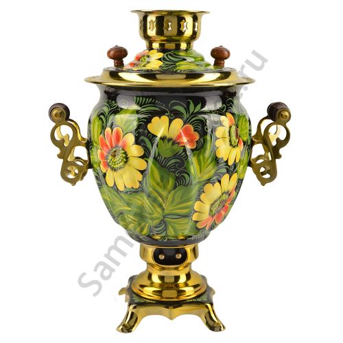 Самовар электрический 3 литра с художественной росписью «Жёлтые цветы» формы «Жёлудь»