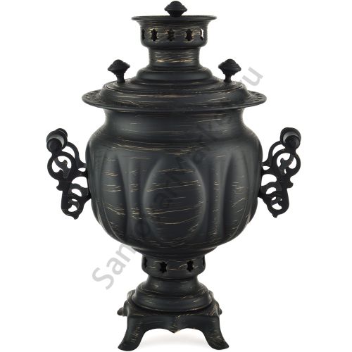 Самовар на дровах 2,8 литра формы «Овал» золотые нити в патине, категория «Эксклюзив»