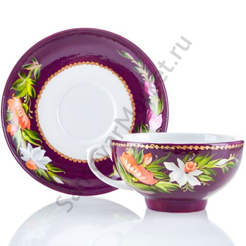 Чайная пара с художественной росписью «Букет на фиолетовом»